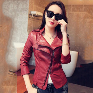 Leather Jackets 2019 Women Solid Color Black Wine Red Classical