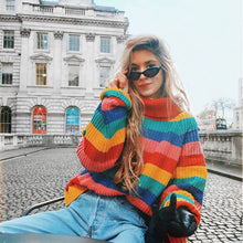 Load image into Gallery viewer, Oversized Sweater Rainbow turtleneck sweaters women winter
