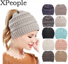 Load image into Gallery viewer, Ponytail Beanie Hat High Bun Ponytail Beanie