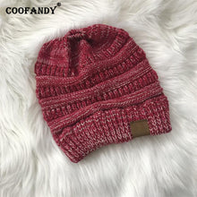 Load image into Gallery viewer, Ponytail Beanie Hat   Casual Patchwork Winter Soft Warm Knitted Hat