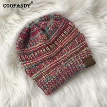 Load image into Gallery viewer, Ponytail Beanie Hat   Casual Patchwork Winter Soft Warm Knitted Hat