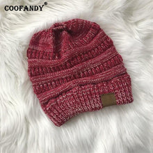 Load image into Gallery viewer, Ponytail Beanie Hat   Casual Patchwork Winter Soft Warm Knitted Hat