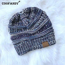 Load image into Gallery viewer, Ponytail Beanie Hat   Casual Patchwork Winter Soft Warm Knitted Hat