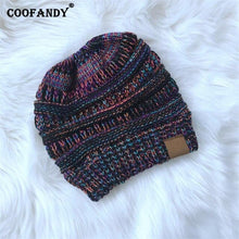 Load image into Gallery viewer, Ponytail Beanie Hat   Casual Patchwork Winter Soft Warm Knitted Hat