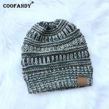 Load image into Gallery viewer, Ponytail Beanie Hat   Casual Patchwork Winter Soft Warm Knitted Hat