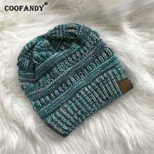 Load image into Gallery viewer, Ponytail Beanie Hat   Casual Patchwork Winter Soft Warm Knitted Hat