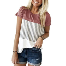 Load image into Gallery viewer, Color Block Top Style Women Short Sleeve Round Neck Triple