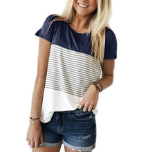 Load image into Gallery viewer, Color Block Top Style Women Short Sleeve Round Neck Triple