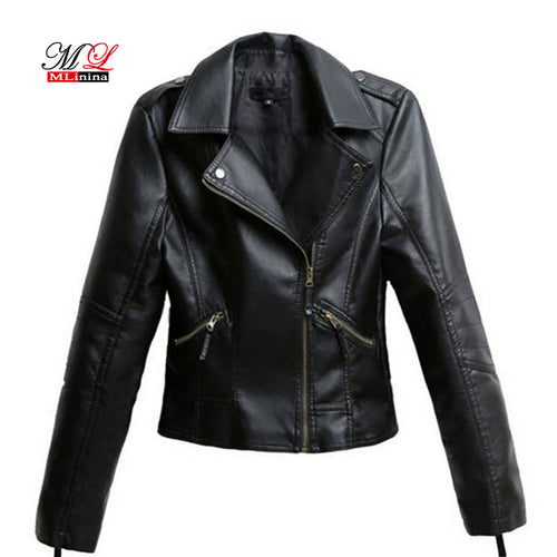 Leather Jackets  Black Women Cool Slim Short Motorcycle