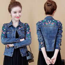 Load image into Gallery viewer, Floral Spring Jacket Women Floral Embroidery Short Denim